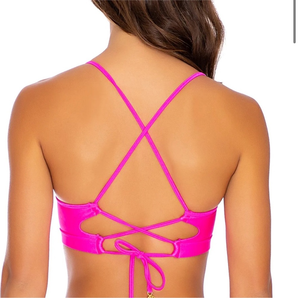 Luli Fama Neon Pink Underwire Bikini Top Large Push Up Support Corset Back - Picture 2 of 6